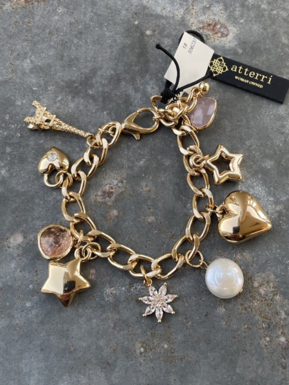 Atterri gold tone Charm Bracelet with Freshwater Pearl